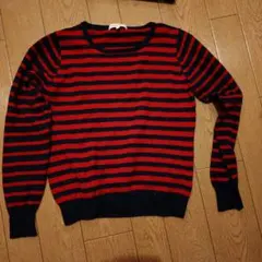 GLOBAL WORK 赤と黒のストライプ 長袖カットソー L