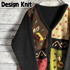 VINTAGE　刺繍パッチワーク ニットカーディガン 花柄　蜂モチーフ 黒