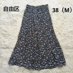 自由区　オンワード宛山　花柄 フレアスカート ブラック ウエストゴム　総柄　38のサムネイル