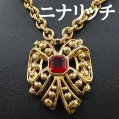 美品✨ニナリッチ、ビッグリボン×レッドストーンゴールドレディースネックレス405