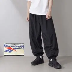 90s Reebok リーボック ナイロンパンツ ブラック 刺繍ロゴ ブラックL