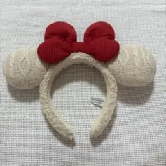 ディズニー　クリスマスミッキー耳 ニットカチューシャ 赤いリボン