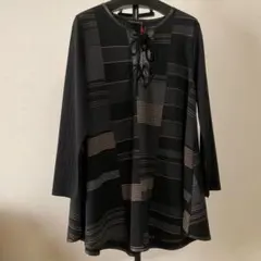 ストライプ柄 ブラック チュニック L-LL対応