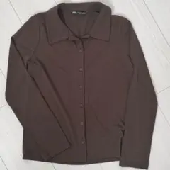 ZARA ブラウン長袖シャツ　ポリエステル100% M