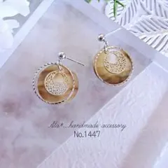 No.1447　シルバーフープと黒蝶貝ブラックシェル　ピアス/イヤリング