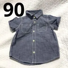 GAP ベビー 半袖シャツ ブルー 90cm デニム風 ポケット付き 夏