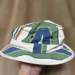 ブーフーウーMグリーンカラフルストライプ バケットハット kids