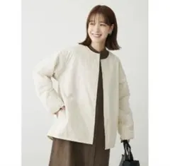 【つばき 様】ライト中わたノーカラーブルゾン　エクリュ
