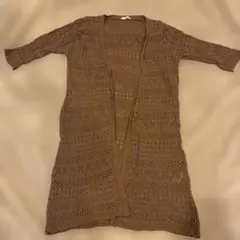 ハニーズ シネマクラブ　透かし編みニットカーディガン　五分丈　ブラウン　茶　L