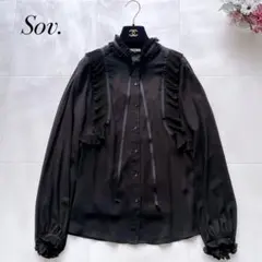 Sov. ソブ ギャザーフリルデザインブラウス シャツ リボンM ブラック