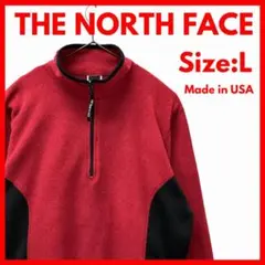 【美品】USA製　古着　ノースフェイス　フリース　シャツ　レディース　レッド　Lのサムネイル