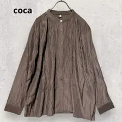 coca コカ シャツ ブラウス ブラウン L 長袖 ギャザー ゆるダボ 羽織り