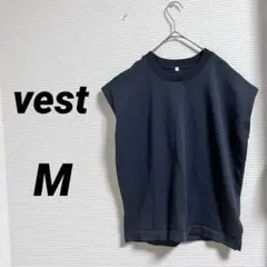 トップス ベスト フレンチスリーブ グレー M 無地 シンプル 秋冬 防寒