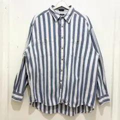 90s インド製 ドッカーズ コットンシャツ ブルー 青 XL ストライプシャツ