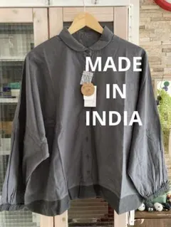 MADE IN INDIA 　インド製　インド綿　 コットン配色丸襟ブラウス