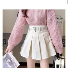 GRL インパン裏地ベルト付ツイードミニプリーツスカート at2145 ★訳あり
