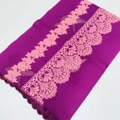 値下＋セール〉レース柄 正絹 帯揚げ パープル 紫色 端レース付き【未使用