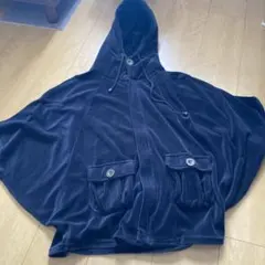 フリース フード付きポンチョ ブラック