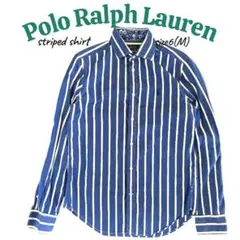 美品 ポロラルフローレン ストライプシャツ ブラウス 長袖 青 ブルー