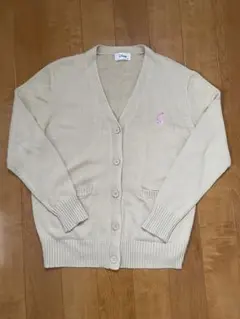 Disney ベージュ Vネックスクールカーディガン ミニー 刺繍