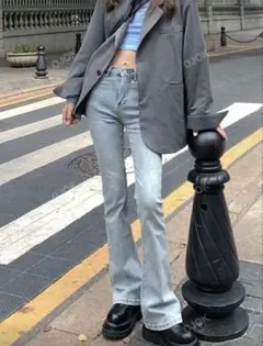 SHEIN ブーツカットデニム ライトブルー