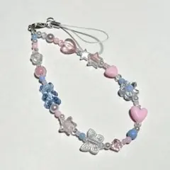 ビーズストラップ　ピンク　ブルー