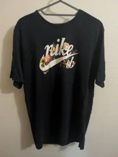 NIKE SB 花柄 ロゴプリント Tシャツ ブラック US古着