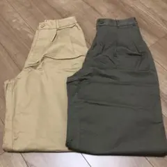 ベージュ・カーキ ワイドパンツ 2点セット