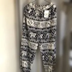 HEAN SEAN 象柄ネイビーサルエルパンツ フリーサイズ