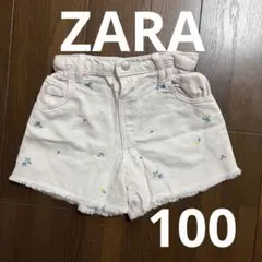 ZARA キッズ　ボトムス　花柄刺繍 デニムショートパンツ　100