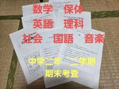 中学二年　二学期　期末考査テスト　数学　保体　英語　理科　社会　国語　音楽