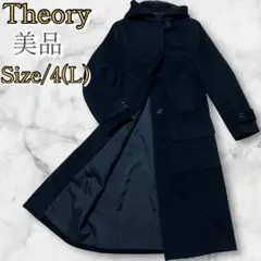 美品　Theory カシミヤ・アンゴラ混 ウール 比翼 フーデットコート　黒　L