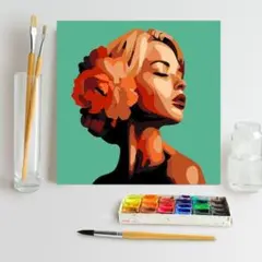 女性とお花 数字油絵 大人の塗り絵 油絵 アクリル絵具 数字塗り絵 アートパネル