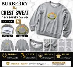 【現行】BURBERRY バーバリー 刺繍クレストロゴ スウェット M グレーのサムネイル