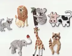 アイロンワッペン 動物シリーズ　アニマル 7点セット　ゾウ　キリン　猫