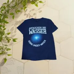 アメカジ古着 90s 擦れプリント Tシャツ M ネイビー ダイビングメッセージ