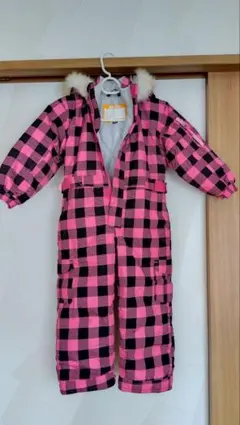 キッズ　スノーウェア　つなぎ　CCLTEAM　110cm　ピンク　チェック柄