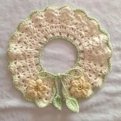【ハンドメイド】オーダー可　花モチーフ付きレース編み襟