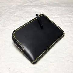 栃木レザー L字ファスナー財布 本革 総手縫い フラグメントケース 黒 メンズ