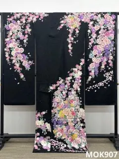 振袖 仮絵羽 銀通し 刺繍 大輪 正絹 未仕立て品 八掛付き MOK801