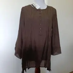 新品未使用　SECESE ブラウン 茶　長袖 チュニック ボタン付き M~L