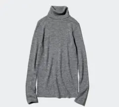 【超美品】ユニクロ エクストラファインメリノリブタートルネック グレー L