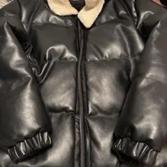 ブラック レザー調 ダウンジャケット Lサイズ