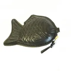 レザークラフト　たい焼き型ポーチ黒　小物入　コインケース　財布　エコバッグケース