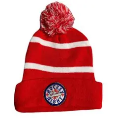 90s 00s ボンボンニット帽 ビーニー 赤 ボーダー Budweiser