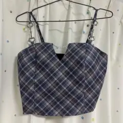 バックルキャミソールチェック柄プリーツスカート セットアップ