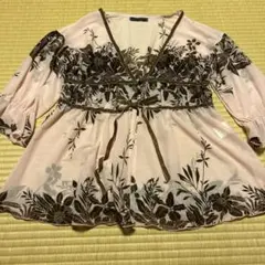 花柄ピンクチュニック 五分袖