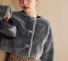 NICE CLAUP ナイスクラップ フェイクファーリボンビジュージャケット