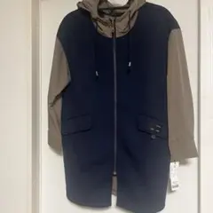 新品未使用　Nom & HALF フード付きロングパーカー ネイビー/ベージュ