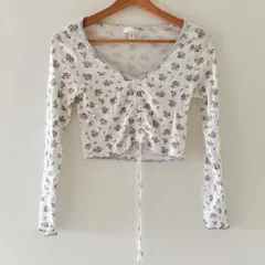 H&M Tシャツ　花柄　白　S 長袖　ロンT Vネックのサムネイル